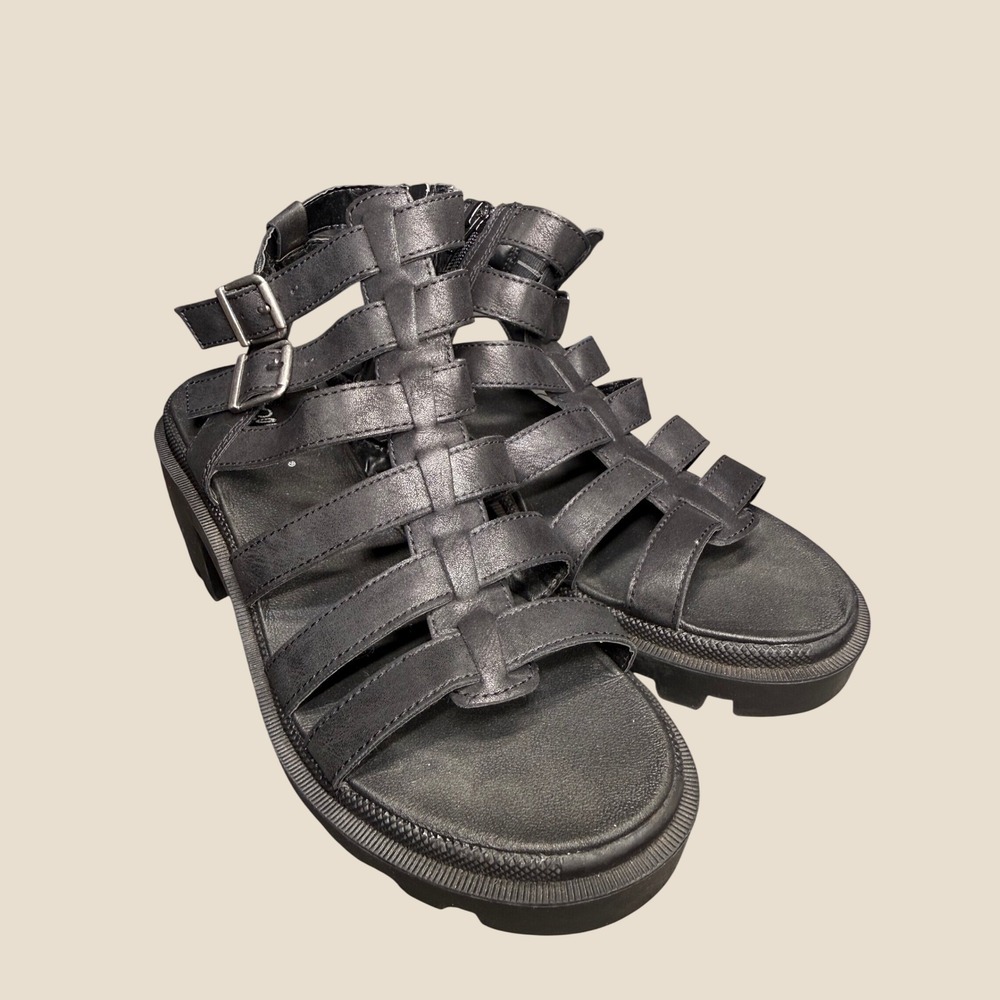 Jellypop Remy Black Gladiator Platform Sandals Lug Sole Block Heel Womens 9M